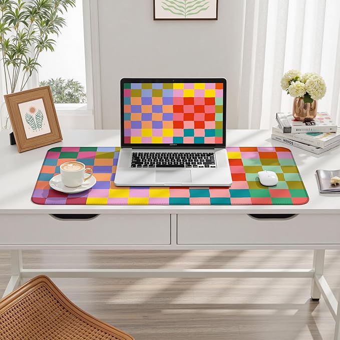 Checkered Desk Mat Retro Cute Mouse Pad XXL Large Mouse Pad, Desk Matt for Desktop Keyboard Pad Mouse Mat Computer Decor with Stitched Edges 31.5 X 15.7In