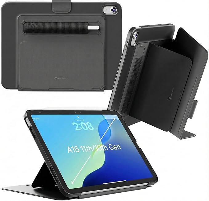 Proper iPad Case 10th & 11th Generation (A16) with Dual Pencil Holder - Secure Pouch + Magnetic Side - 10.9 Inch Folio Cover, Multi-Angle Portrait Stand & Fridge Mount