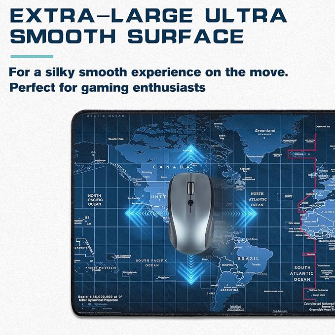 Mouse Pad Gaming - Desk Mat for Keyboard and Mouse - World Map Large Mouse Pads for Desk, Gaming Mousepad with Non-Slip Base, Desks Pad (31.5" X 11.8") for Game, Office and Home (Map)