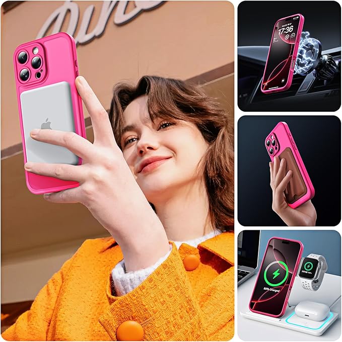 TOCOL for Phone 16 Pro Case, Compatible with Magsafe Charger, Full Camera Protection, Drop Protection, Translucent Matte Phone Case for iPhone 16 Pro 6.3 inch (Hot Pink)