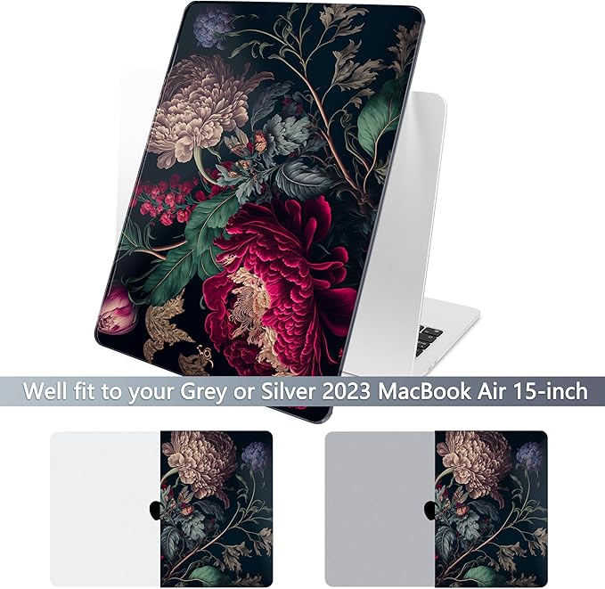 Batianda Premium Case for New MacBook Air 15 inch with M5 M4 M3 M2 Chip 2026 2025 2024 2023 Release, Designed Ultra-Slim Hardshell & Keyboard Cover & Screen Protector 4-in-1 Bundle, Vintage Flower