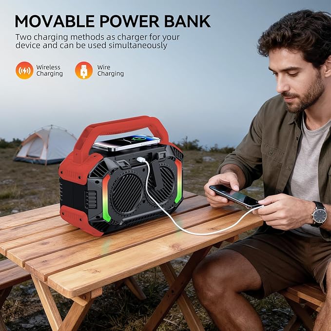 Wilody Speakers Bluetooth Wireless, 100W Loud Outdoor Speaker with Bass, IPX7 Waterproof Floatable, 20H Playtime, RGB Light, Portable Speaker with TWS for Work, Outdoor, Garage, Camping (Crimson)