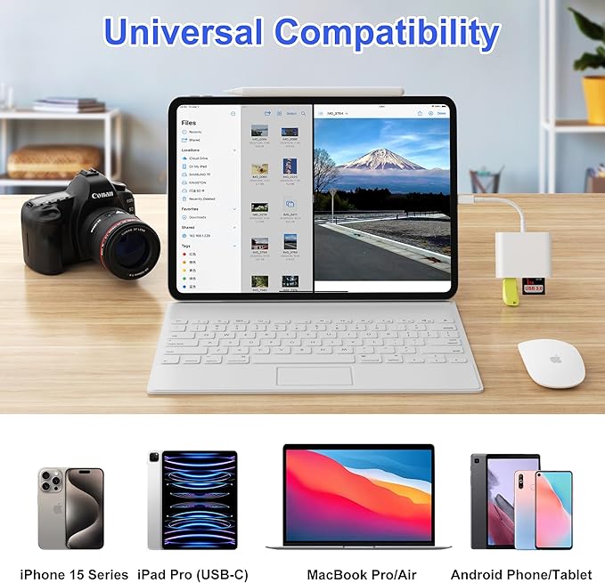 SD Card Reader, USB 3.0 Type C High Speed to SD/TF Card Adapter for iPhone 17/16/15 Pro Max Memory Card Reader with SD MicroSD USB 3 Port for Mac/iPad/MacBook Pro/Air Android Phone Tablet(White)