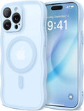 CAPRARO Cute for iPhone 15 Pro Case, Compatible with MagSafe, [Curly Wave Edge] [Full Camera Protection] [14 FT Drop Protection] Magnetic Phone Case for 15 Pro 6.1 Inch, Light Blue