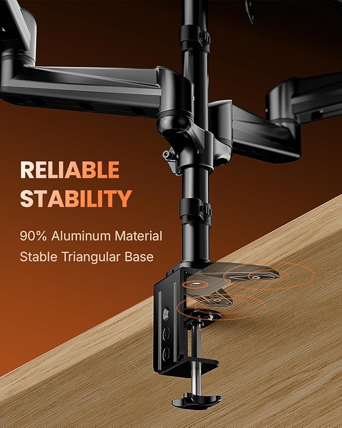 ErGear Triple Monitor Mount, Fully Adjustable Gaming 3 Monitor Desk Mount for 17 to 32 inch Computer Screens, Swivel, Tilt, Rotation, C-Clamp & Grommet Base