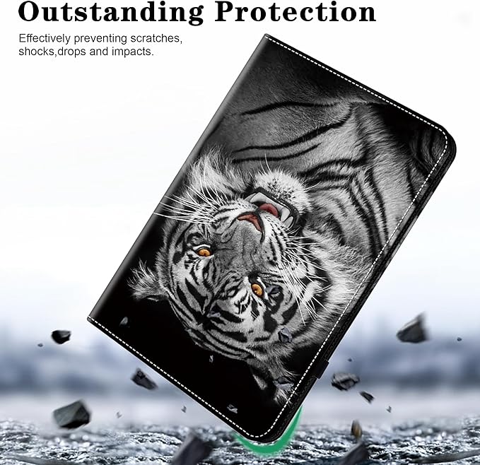 Case for iPad 9th/8th/7th Generation 10.2 Inch (2021/2020/2019), iPad Air 3 2019/ Pro 10.5 2017 Case with Auto Wake/Sleep & Elastic Band, Multi-Angle Viewing Stand Cover - Black Tiger