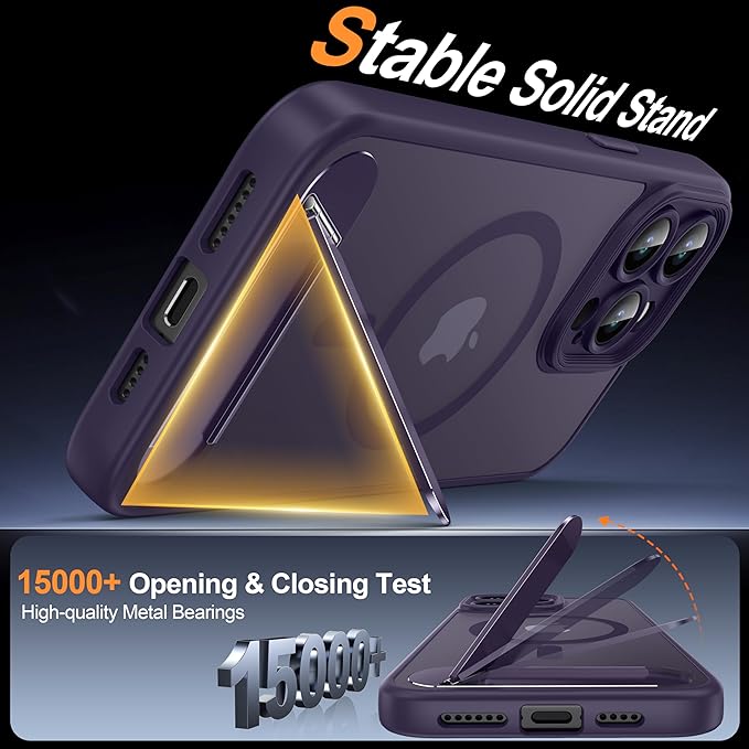 Magnetic Compatible with iPhone 15 Pro Max Case, [Built-in Kickstand][Full Camera Protection][Compatible with MagSafe][Anti-Fingerprint] Shockproof Phone Case for iPhone 15 Pro Max 6.7",Purple