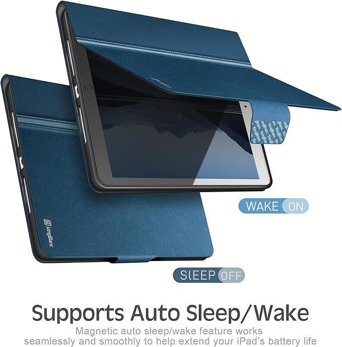KingBlanc Case for iPad Air (3rd Generation) 10.5" 2019 / iPad Pro 10.5 inch 2017 Case with Apple Pencil Holder, Vegan Leather Smart Cover, Auto Sleep/Wake, Multi-Angle Folding, Blue