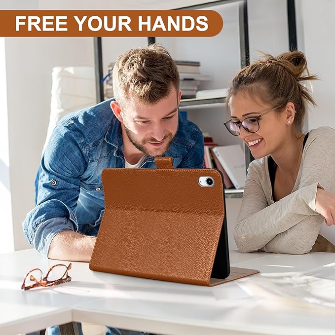 Genuine Leather Case for iPad 11th Gen 11" (2025/A16) & 10th Gen 10.9" (2022) | with Pencil Holder and Adjustable Stand, Magnetic Closure, Auto Wake/Sleep Cover | Brown