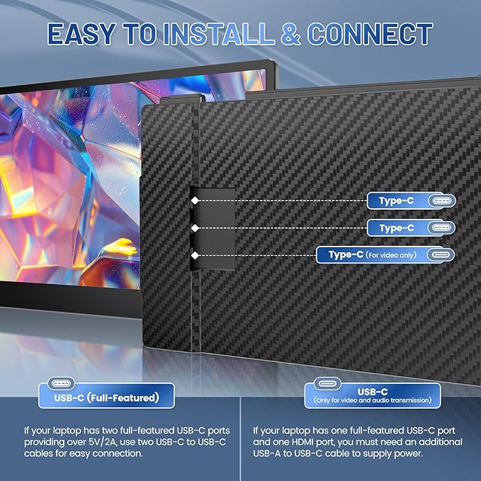 Teamgee 14.2" Laptop Screen Extender, FHD 1080P IPS Portable Monitor for Laptop, Triple Screen Monitor Extender Compatible with 13"-17" Laptops, HDMI/USB-A/C Plug-Play for Windows, Mac, Android