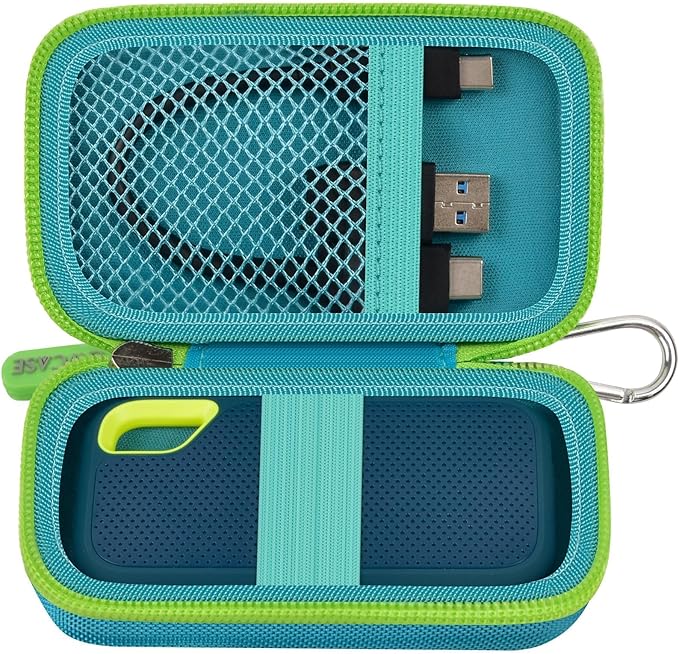 GWCASE Hard Case for SanDisk Extreme Portable SSD 1TB 2TB 4TB 8TB 500GB, External for Solid State Drive Travel Carrying Holder with Mesh Pocket for USB Cables & SD Cards (Bag Only)-Green
