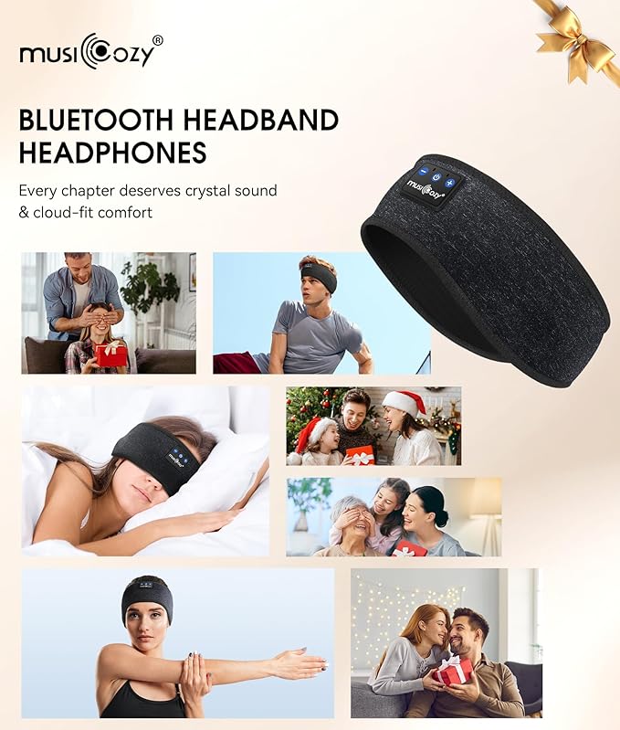MUSICOZY Sleep Headphones Bluetooth 5.4 Headband, Wireless Earphones Music Sleep Earbuds Sleeping Eye Mask with HD Stereo Speakers for Workout Running Travel Yoga, Ideal Gifts for Men Women Mom Dad