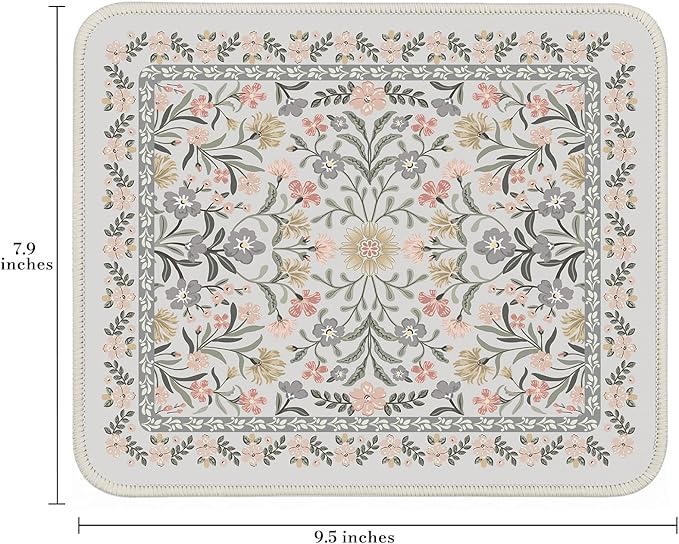 iCasso Aesthetic Small Floral Mouse Pad, Mini Portable Travel Mousepad, Anti-Slip and Comfortable Cloth Mouse Mat 7.9"x9.5" with Stitched Edges for Computer, Laptop, Office, Home(Gray Floral)
