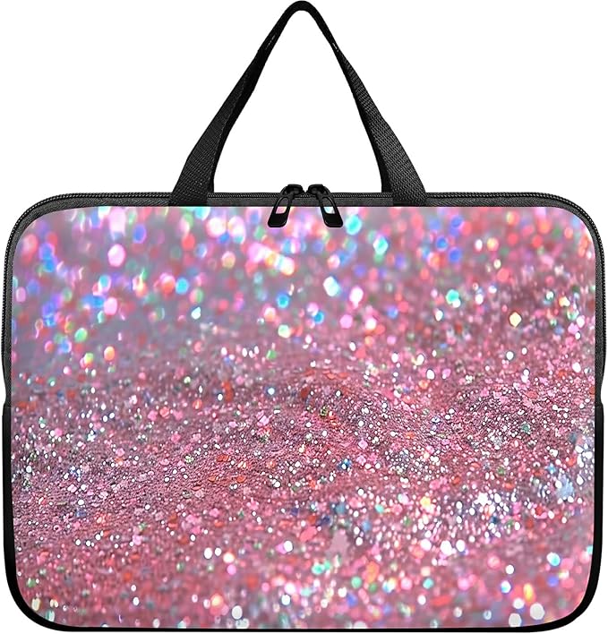 Universal Tablet Laptop Sleeve Case 10 inch, Pink Glitter Slim Carrying Case Travel Laptop Bag Durable Handbag for 7 to 10-inch Laptops/Notebook/Kids Tablet/ipad/eBook Readers
