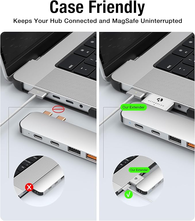 Dual USB‑C Extender for MacBook with Case, 2-Port Pass‑Through Adapter for Thunderbolt 5/4/3 & USB4 – 240W PD, 8K Video, 80Gbps Data - Space Black