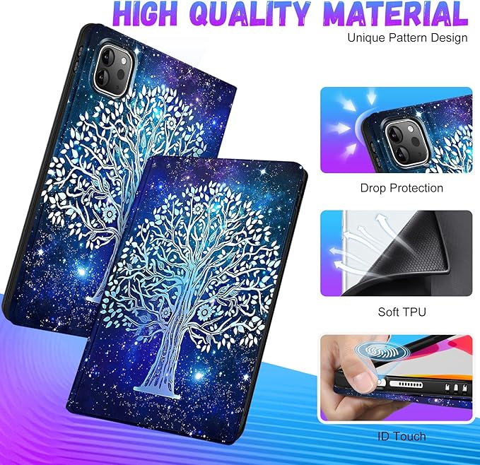 Uppuppy for iPad Air 13 Inch M2/M3, Pro 12.9 Case - Cute Women Teen Girls Aesthetic Tree Pencil Holder Folio Cover for Apple Air 13" 2024/2025, Pro 6th/5th/4th/3rd Generation Case