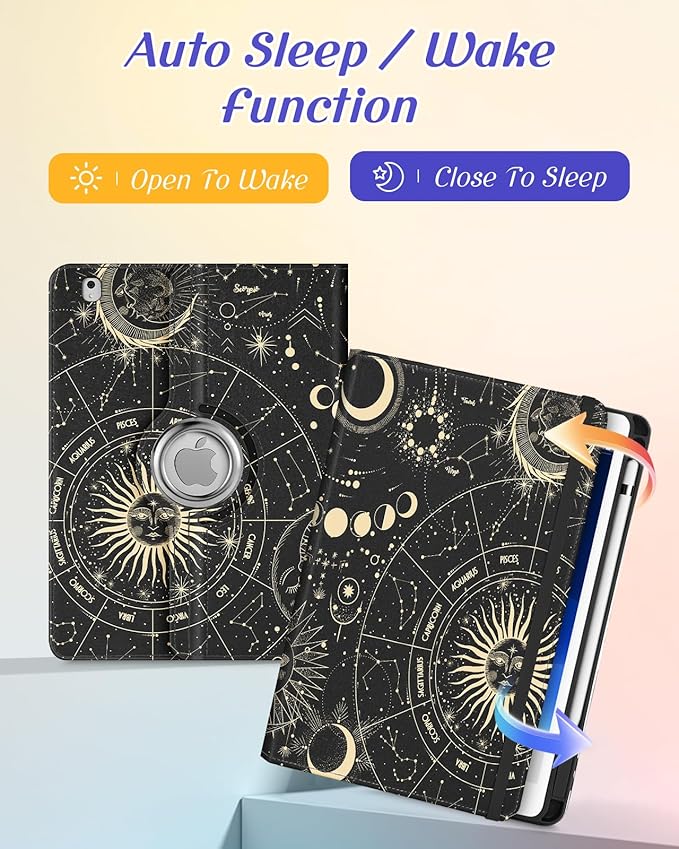 Kidcube for iPad Air 3rd Generation Case/Pro 10.5 Inch Case - Women Girls Cute Rotating Stand Folio Cover with Pencil Holder & Card Slot Girly Sun Moon Stars Design Cover for iPad Pro 10.5''/Air 3rd