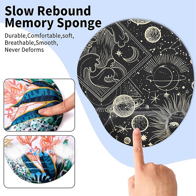 Ergonomic Mouse Pad with Wrist Support,Cute Mouse Pads with Wrist Rest,Comfortable Mouse Pad for Home Office Gaming Work Computers Laptop,Pain Relief with Non-Slip PU Base (Mysterious Galax)