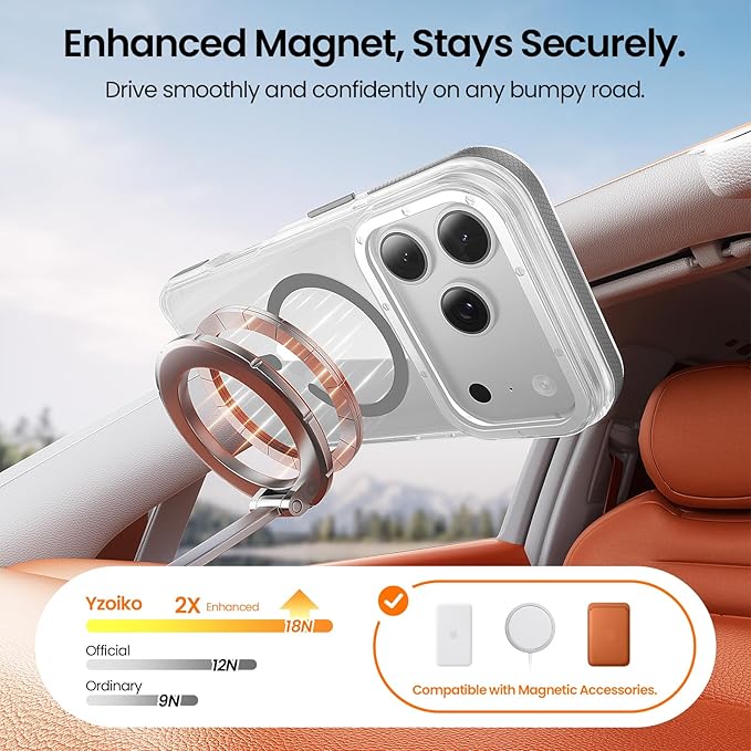 Strong Magnetic for iPhone 17 Pro Max case [10Ft Military-Grade Protection] Compatible with fit MagSafe Shockproof Slim Thin Cover case for iPhone 17 Pro Max 6.9 inch, Clear Gray