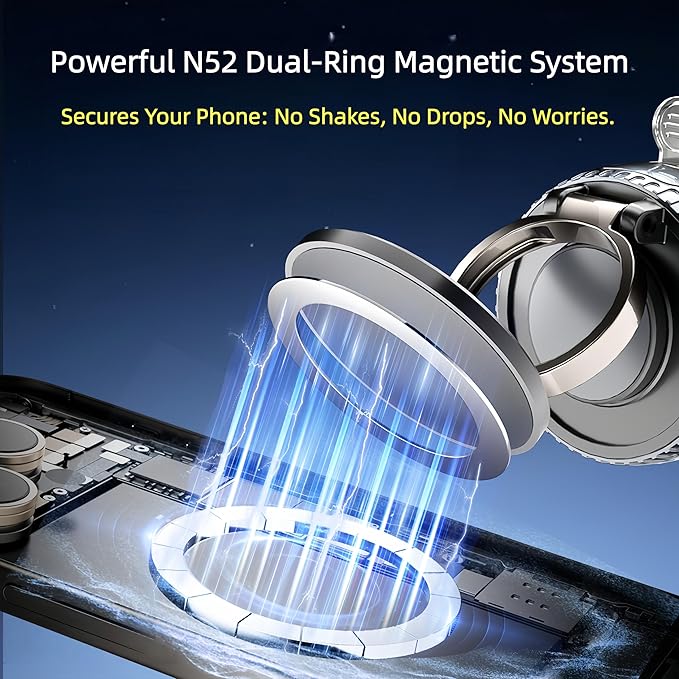 Magnetic Car Phone Mount for MagSafe: 360° Rotatable Adjustable Holder with Suction Cup, Universal Fit for Dashboards/Windshields/Glass, Compatible with iPhone 17/16/15 Series & Android