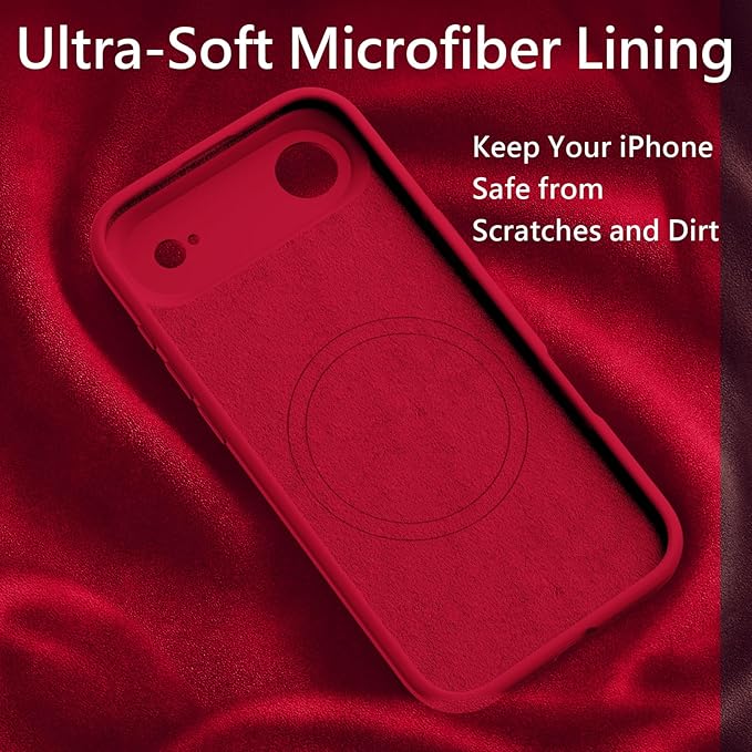 FireNova Magnetic for iPhone Air Case, Compatible with MagSafe, [Integrated Silicone Camera Control Button] [Camera Protection] Microfiber Lining Phone Case for iPhone 17 Air, 6.5", Deep Red