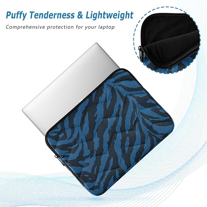 Laptop Case Sleeve, Black Blue Tiger Print Wild Animal Shockproof Protective Computer Carrying Cover, Briefcase Handbags 13-13.3inch Laptop Sleeve Bag
