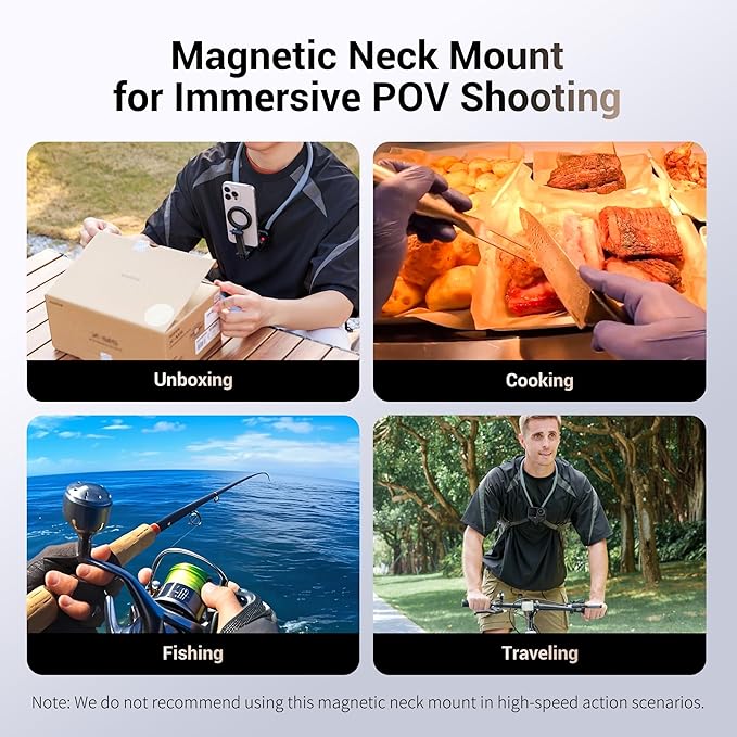 JJC Magnetic Neck Mount for Phone & Action Camera, POV Neck Holder for iPhone 17-12 Series Android Phones Gopro Insta360 with Quick Release & Angles Adjustment for Content Creating Video Filming