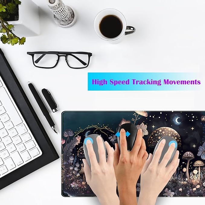 Teng DA Qing Cute Dark Mushroom Moon Night Mouse Pad XL Extended Gaming Mat with Stitched Edges, Computer Laptop Keyboard and Mouse Mat for Women Office Desk Decor, 31.5x11.8 in