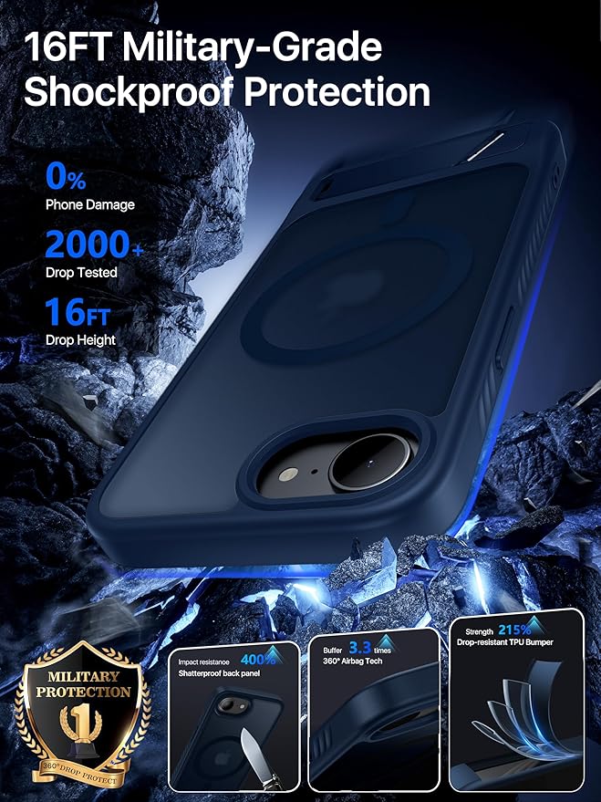 Eastinbox Magnetic for iPhone 17e & iPhone 16e Case with Stand [Compatible with MagSafe] [Built-in Invisible Kickstand] Matte Back Protective Phone Case for iPhone 17 e/16 e 6.1", Matte Blue
