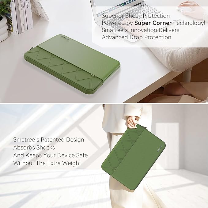 Smatree Laptop Sleeve for 14 inch ASUS Zenbook 14 UX425/UM425QA, Case with Accessory Pocket, YKK Zipper, Patented Shockproof Design, Green (E464G)