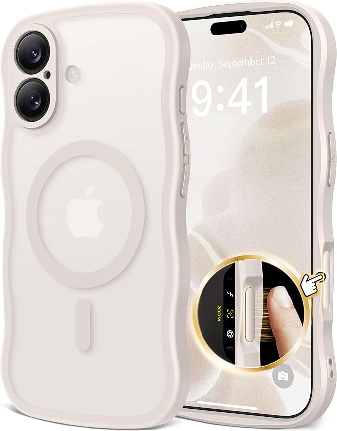 CAPRARO Magnetic for iPhone 17 Case for Women Girls, Upgraded [Full Camera Protection] [Compatible with MagSafe] Cute Wave Translucent Matte Phone Case for iPhone 17, Stone