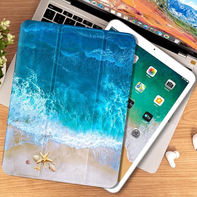 Vimorco for iPad 9th/8th/7th Generation Case 10.2 Inch, fit iPad Air 3rd Generation Case 10.5-inch, for iPad Pro 10.5 Inch Cases Pencil Holder/2 Viewing Stands/Typing Stand/Slim, Ocean Beach