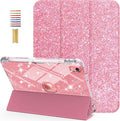 Glitter Case for iPad (A16) 11th Generation 11 Inch (2025), iPad 10th Generation 10.9 Inch (2022), Slim Fit Trifold Stand Auto Sleep Wake Not-Yellowing Clear Back Cover with Pencil Holder,Pink