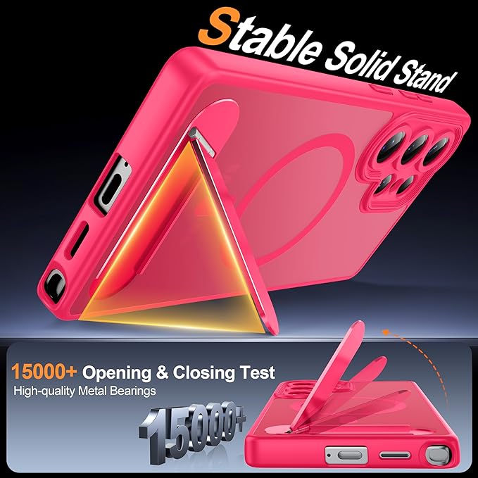 Magnetic for Samsung Galaxy S25 Ultra Case, [Compatible with MagSafe][Full Camera Protection][Built-in Invisible Kickstand] Translucent Matte Phone Case for S25 Ultra 6.9" - Hot Pink