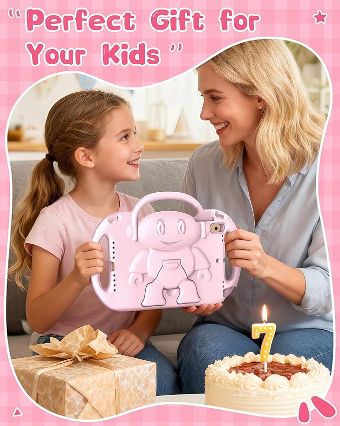 Kids Case for iPad 5th/6th Generation (9.7 inch, 2017/2018) & iPad Air 1/2 9.7" & Pro 9.7, Durable Shockproof Lightweight Kids Cover with Shoulder Strap/Handle/Kickstand, Light Pink