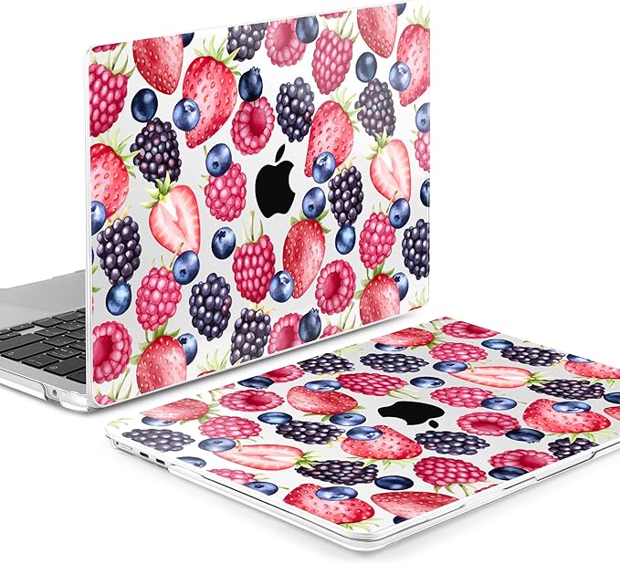 MEEgoodo Case for M5/M4/M3/M2 MacBook Air 15 inch Case 2026 2025 2024 2023, Laptop Shell Fit Model (A3448/A3241/A3114/A2941) for MacBook Air 15.3-inch, Fresh Berries Pattern