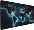 Large World Map Mouse Pad, Blue Glow in The Dark Design, Rubber Base, 35.4 x 15.7 Inches, Rectangular Desk Mat for Gaming and Office