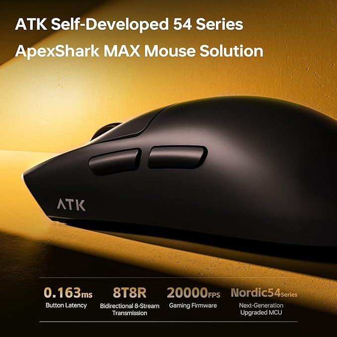 ATK Blazing Sky X1 V2 Wireless Gaming Mouse, 55g Lightweight, PAW3395Ultra Sensor, Nordic 54L15 MCU, Mechanical Switches, New Nano 8K Dongle, Tri-Mode 2.4G/Bluetooth/Wired (Ultra Max, Black)