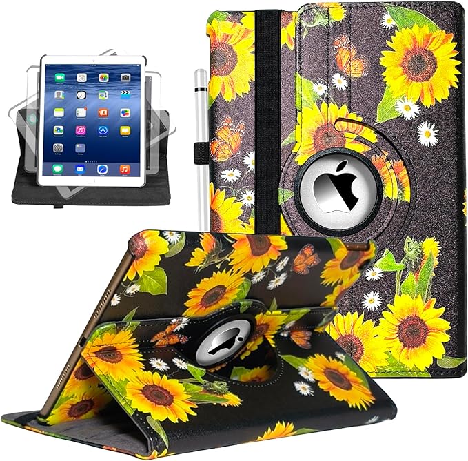 360 Rotating Stand Smart Case for iPad Air (3rd Gen) 10.5" & iPad Pro 10.5" - Auto Wake/Sleep Feature, Sunflower