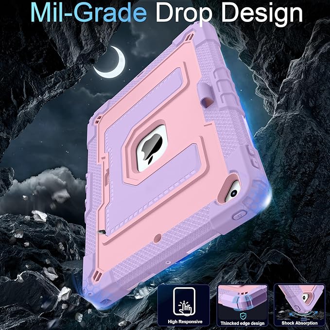 for iPad 9th/ 8th/ 7th Generation 10.2 Inch (2021/2020/ 2019) iPad Case 9th Generation with Pencil Holder,Heavy Duty Shockproof Cover for i Pad 9th/8th/7th Gen,Purple Rose
