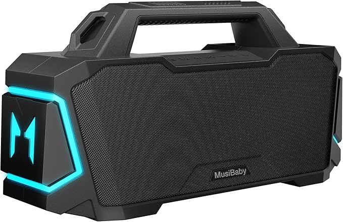 Musibaby Bluetooth Speaker,80W Portable Bluetooth Speaker with Deep Bass,Loud Stereo Sound,IPX6 Waterproof,24H+ Playtime,USB/TF/AUX,Dual Pairing Party Speaker for Outdoor,Beach,Patio (Black)