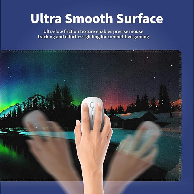 Extra Large Gaming & Office Mouse Pad (31.5" x 11.8") – Aurora Borealis Over Winter Landscape Snow Mountains & Calm Lake & Captivating Night Sky, XXL Desk Mat with Durable Stitched Edges