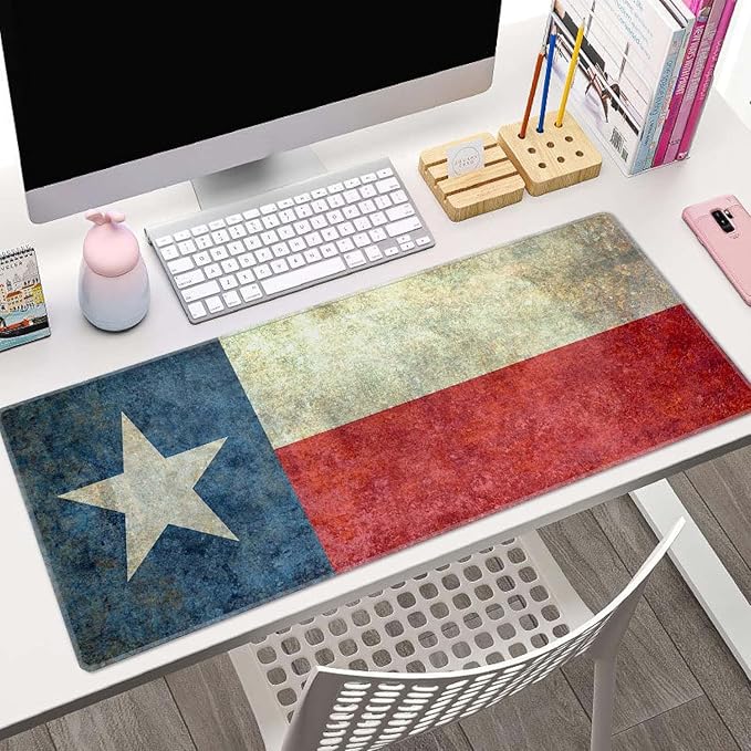 Texas Grunge Flag Gaming Mouse Pad XL Extended Large Desk Mat Big Mousepad Non-Slip Rubber Base Stitched Edge Long Desk Pad for Desktop PC Computer Gamer,31.5×11.8 Inch