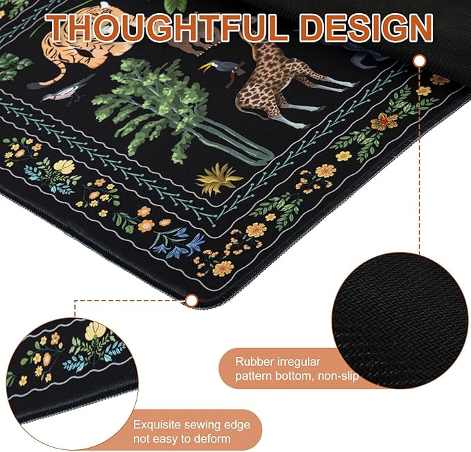 L-SPOUTTO Jungle Animal Desk Mat for Keyboard and Mouse,XXL Large Mouse Pad Non-Slip Keyboard Pad Waterproof Desktop Mat for Laptop Computer Work Game Home Office-Black