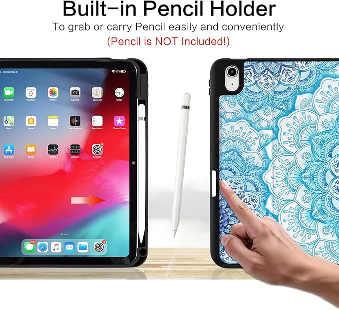 Vimorco for iPad A16 Case 11-inch 2025, for iPad (A16) 11th/10th Generation Case Pencil Holder, Typing Stand & 4 Viewing Angles, Faux Leather Slim Cover, Auto Sleep/Wake, Blue Mandala Flower