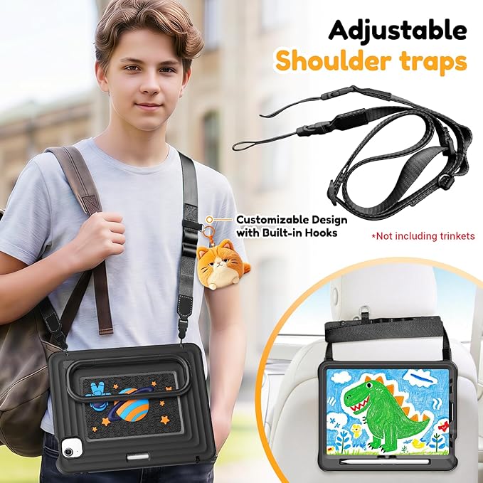 KAIJIAbox Kids-Friendly Case for iPad Air 11" M4/M3/M2, Pro 11" 4th/3rd/2nd/1st Gen, Air 5th/4th - Military-Grade Drop Protection with Metal Handle/Stand, Screen Protector, Pen Holder, Shoulder Strap