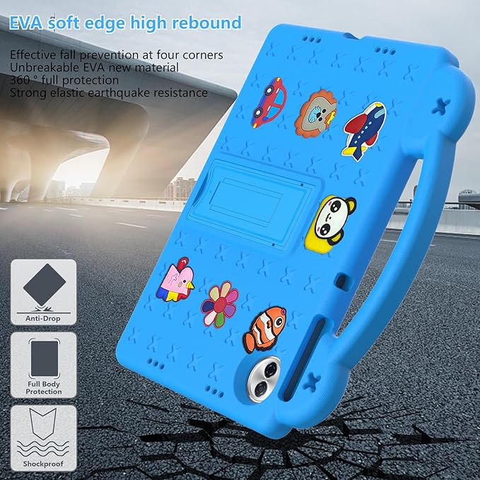 AKABEILA Compatible with Honor Pad 10 2025 12.1 inch Tablet Case, Kids Friendly Universal Lightweight Shockproof Protective Case with Shoulder Strap & Stand Handle Sky Blue