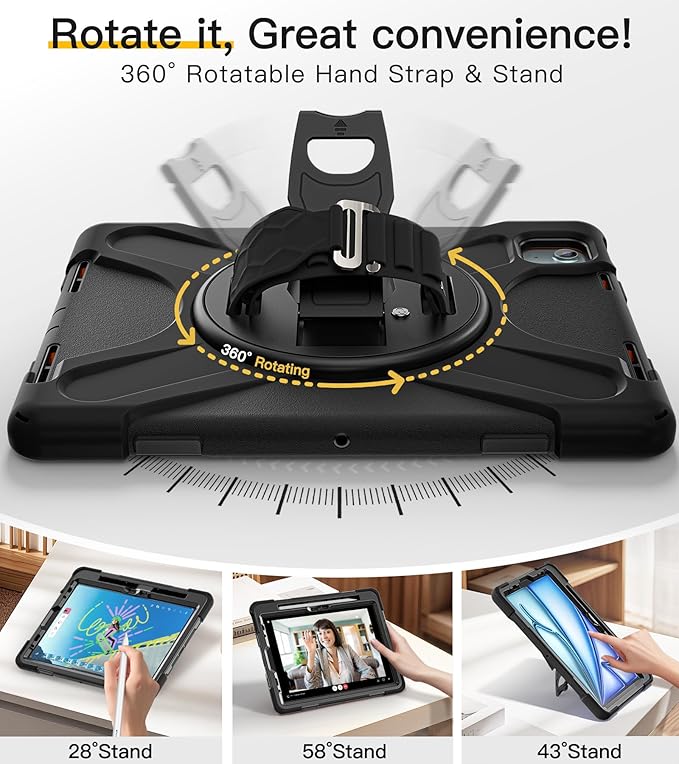 BRAECN Case for iPad Air 11 inch 2026(M4) 2025(M3) 2024(M2),iPad Pro 11 inch(4th/3rd/2nd/1st)& Air 10.9"(5th/4th) Protective with Pencil Holder Screen Protector 360°Rotating Stand Handle Full Body