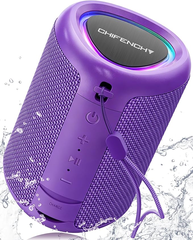 Portable Bluetooth Speaker Beach Essentials: Powerful Crystal Clear Sound/Dynamic Light/IPX5 Waterproof/All Day Playtime/Wireless BT 5.3/TWS Paring, Dad Gifts, Outdoor|Travel|Camping|Pool Accessories