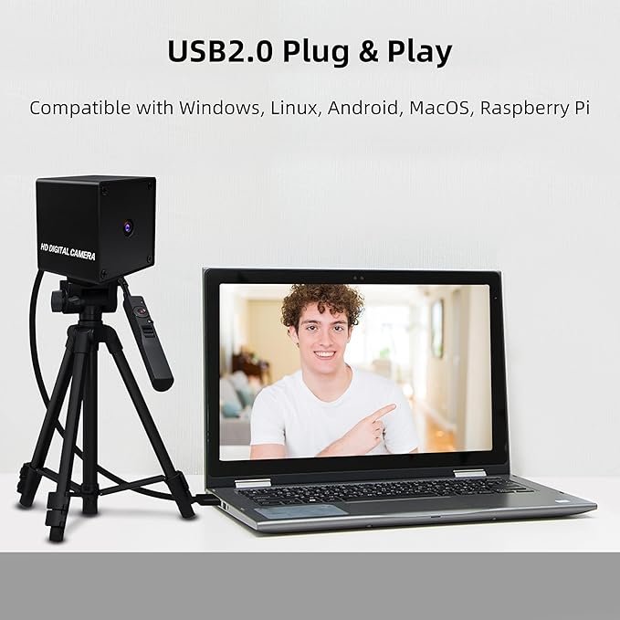48MP Autofocus USB Camera - 4K UVC Mini Webcam with Metal Case, 8000x6000P 70 Degree No Distortion Lens PC Camera for Linux/Raspberry Pi, Plug & Play for Industrial/Lightburn/Video Conference